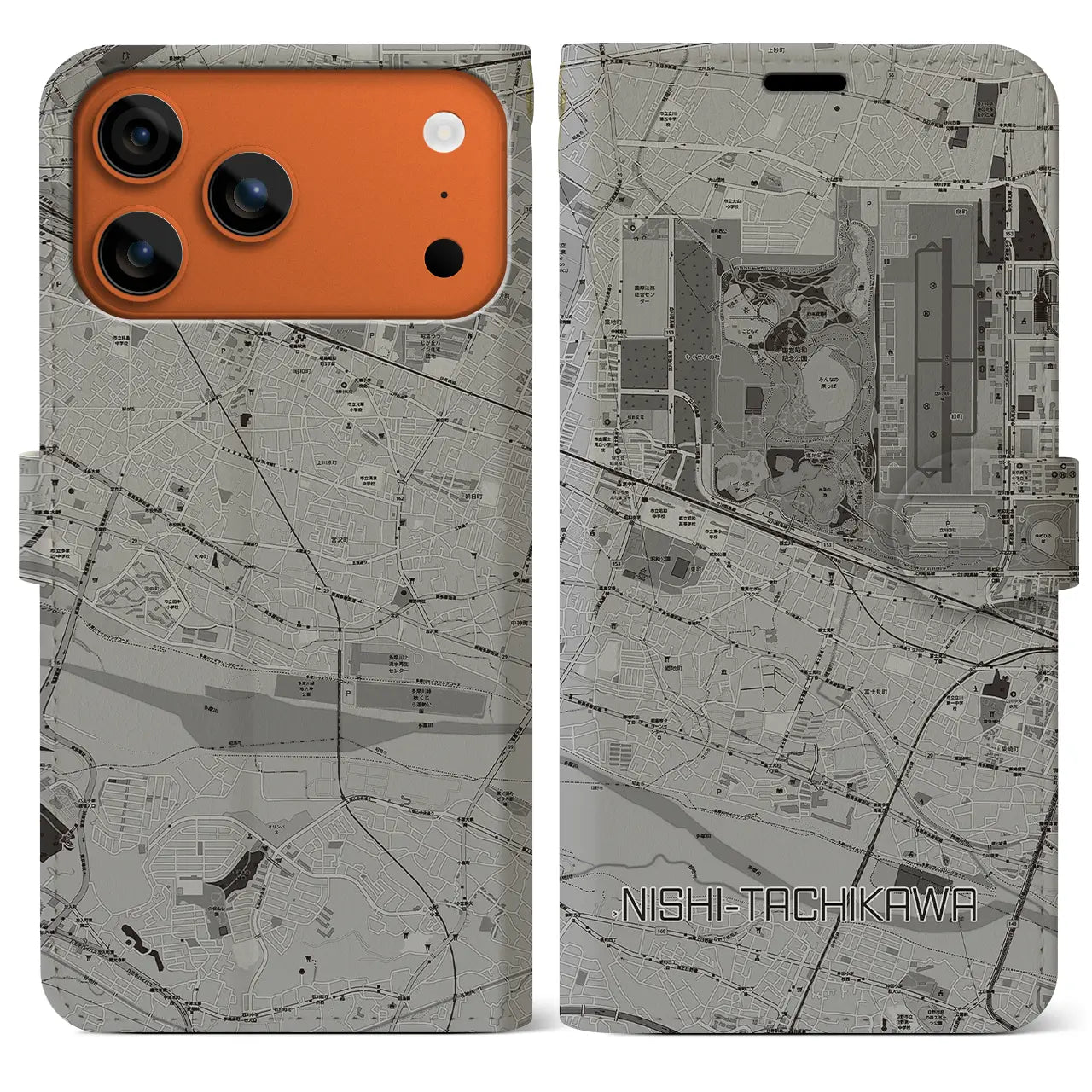 【西立川(東京都)】地図柄iPhoneケース(手帳タイプ)