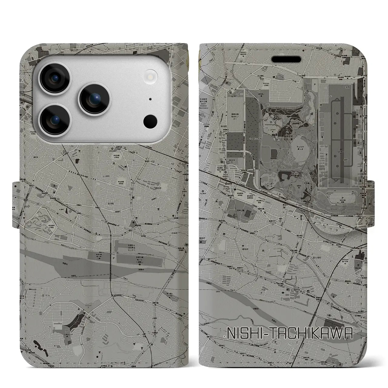 【西立川(東京都)】地図柄iPhoneケース(手帳タイプ)