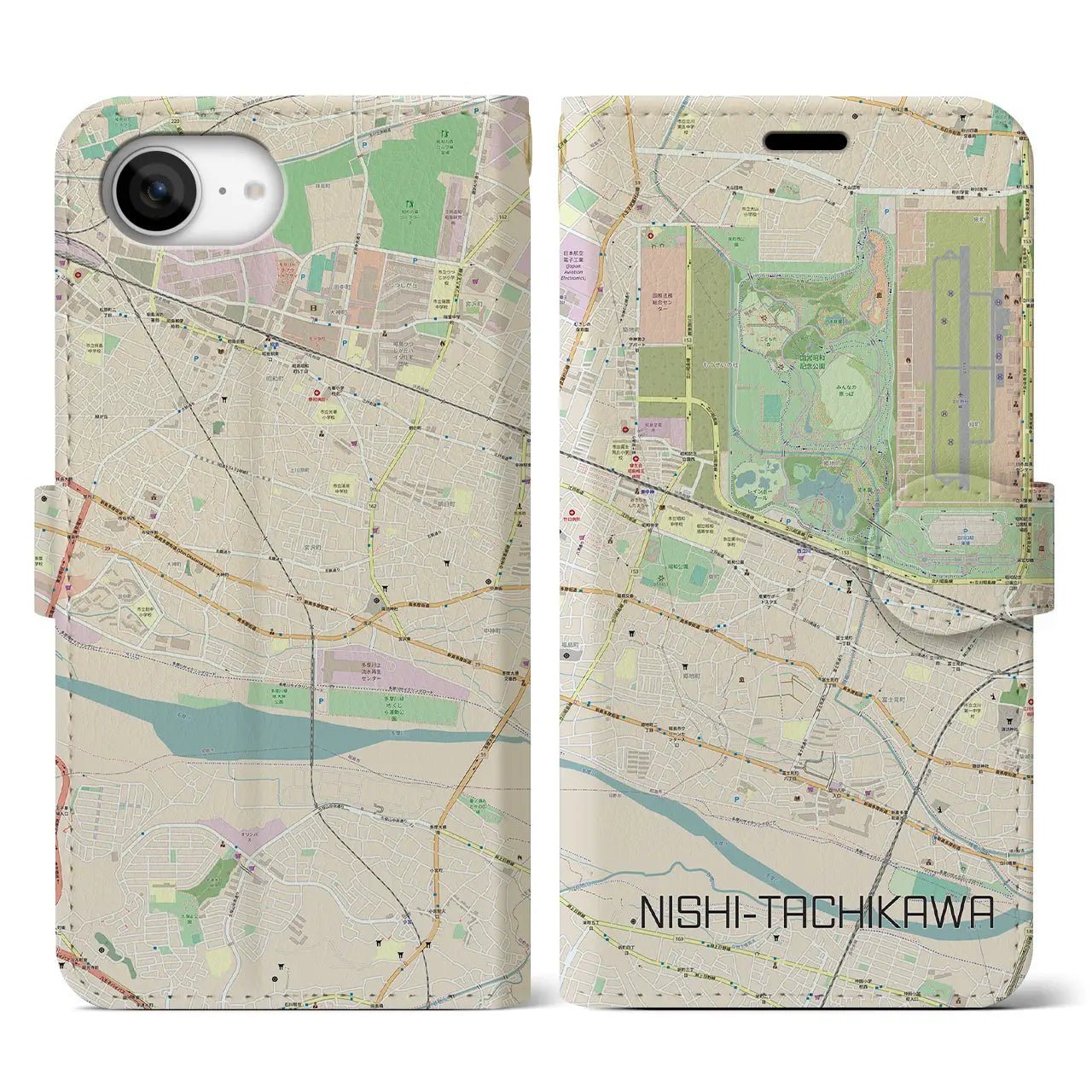 【西立川(東京都)】地図柄iPhoneケース(手帳タイプ)