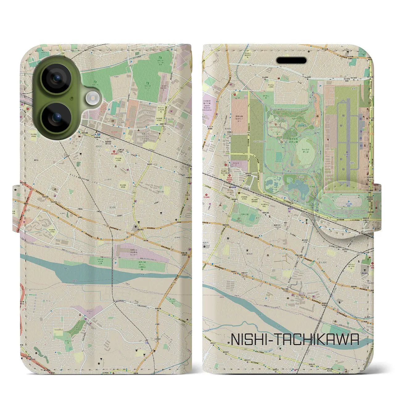 【西立川(東京都)】地図柄iPhoneケース(手帳タイプ)