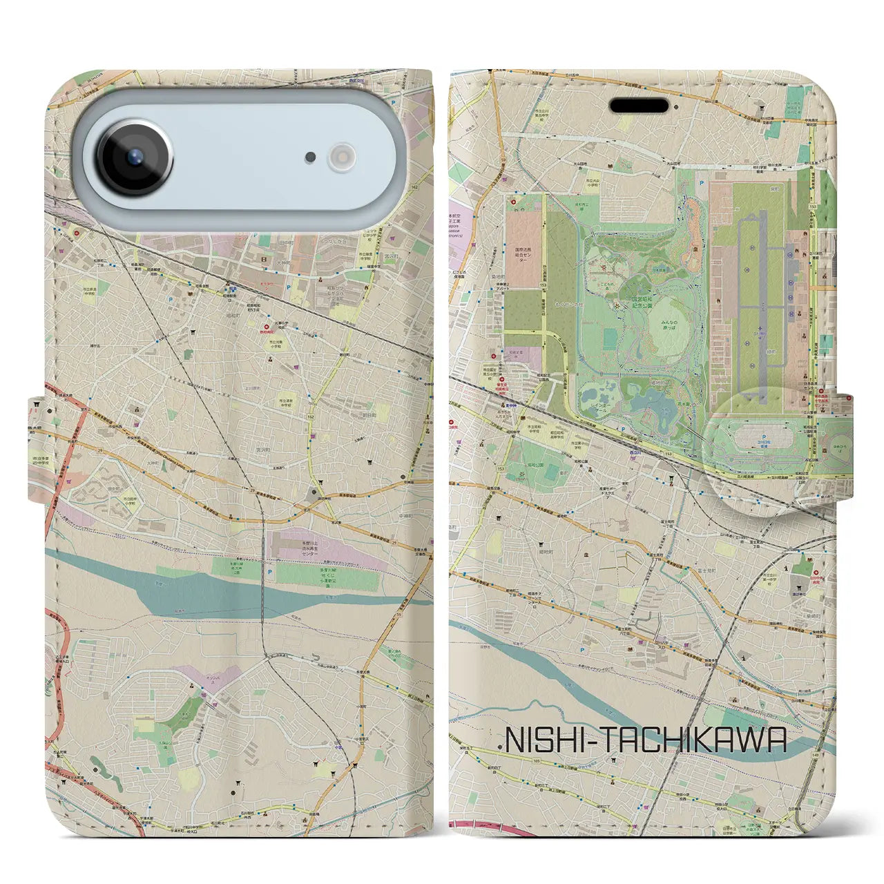 【西立川(東京都)】地図柄iPhoneケース(手帳タイプ)