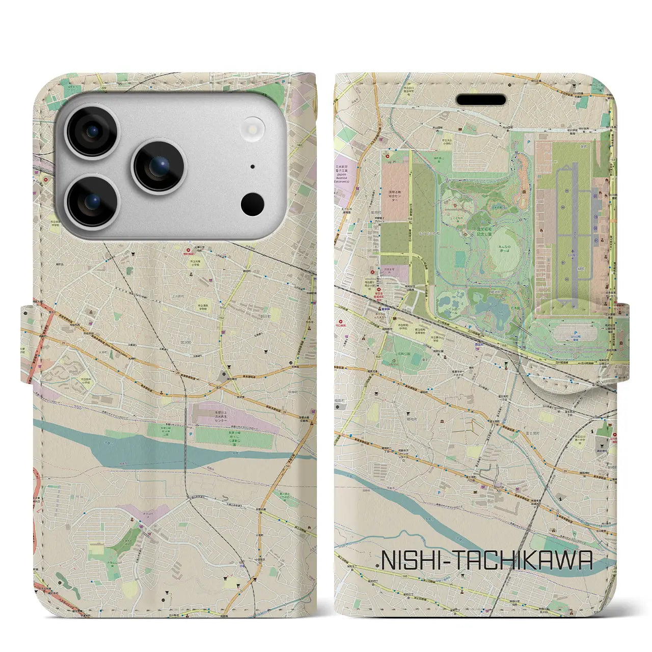 【西立川(東京都)】地図柄iPhoneケース(手帳タイプ)