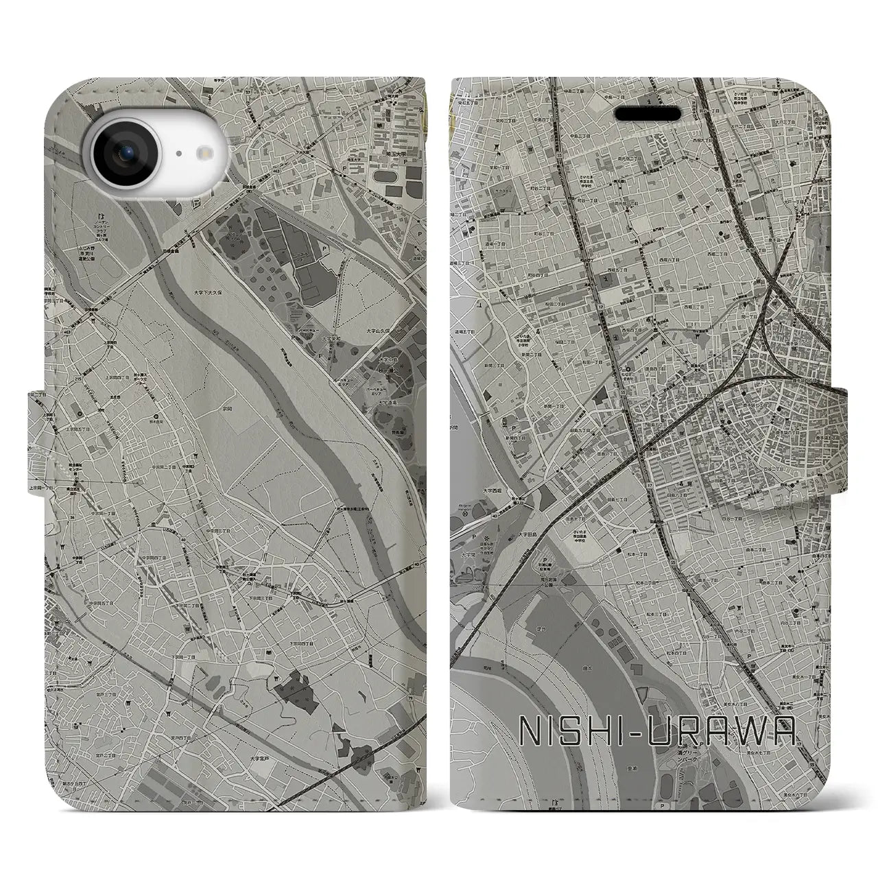 【西浦和(埼玉県)】地図柄iPhoneケース(手帳タイプ)