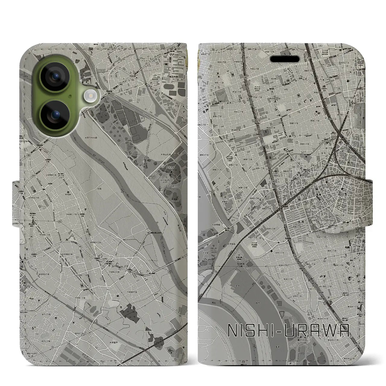 【西浦和(埼玉県)】地図柄iPhoneケース(手帳タイプ)