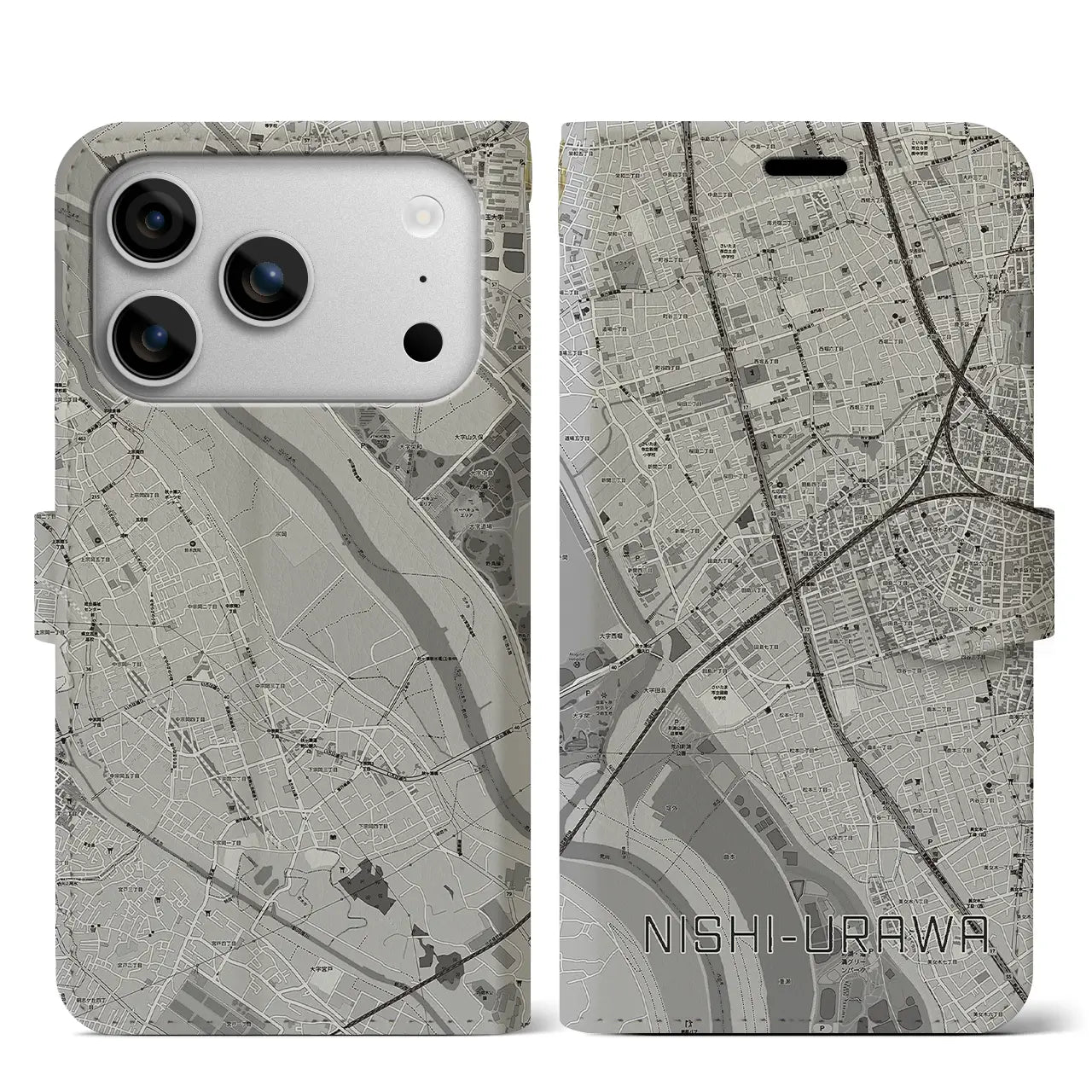 【西浦和(埼玉県)】地図柄iPhoneケース(手帳タイプ)