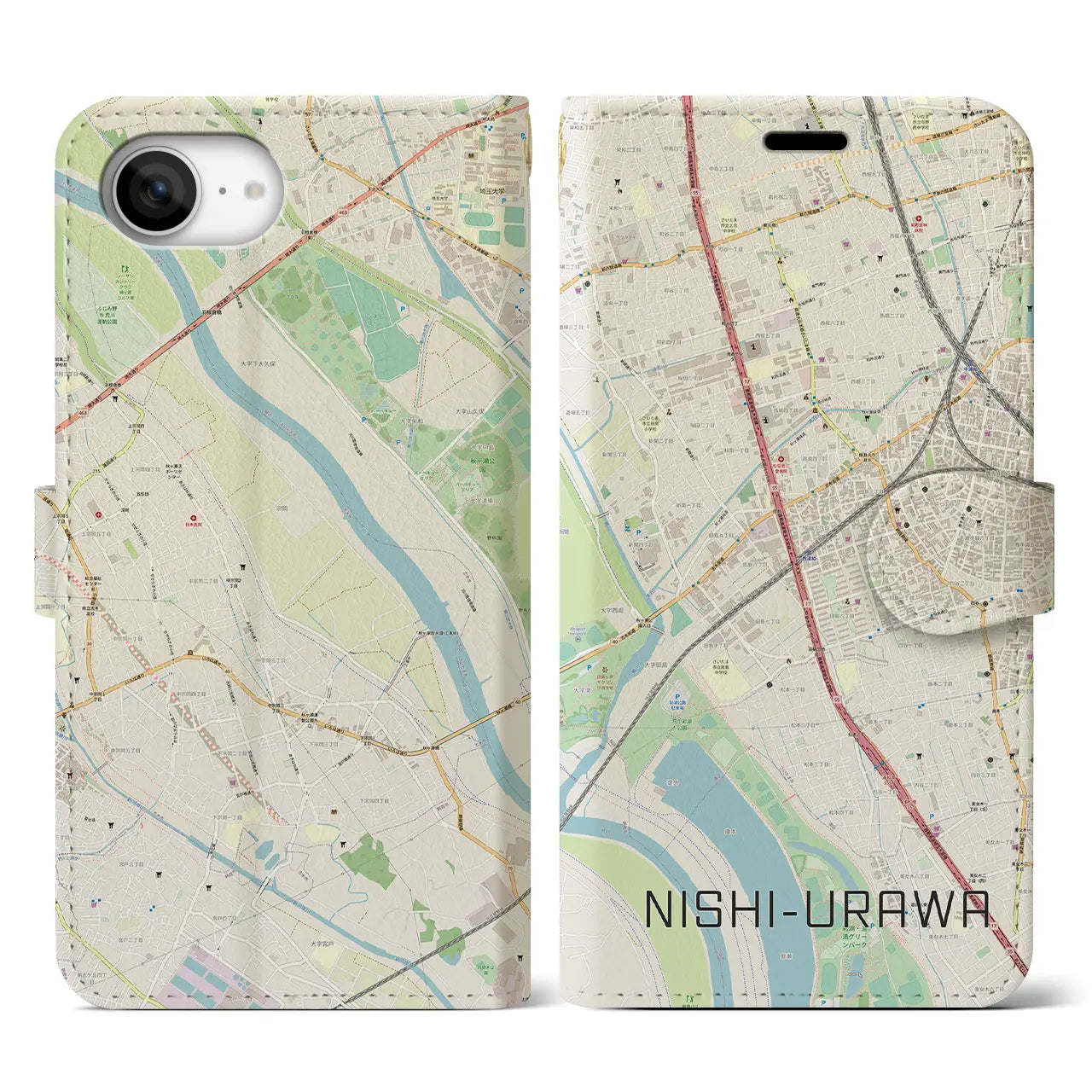 【西浦和(埼玉県)】地図柄iPhoneケース(手帳タイプ)