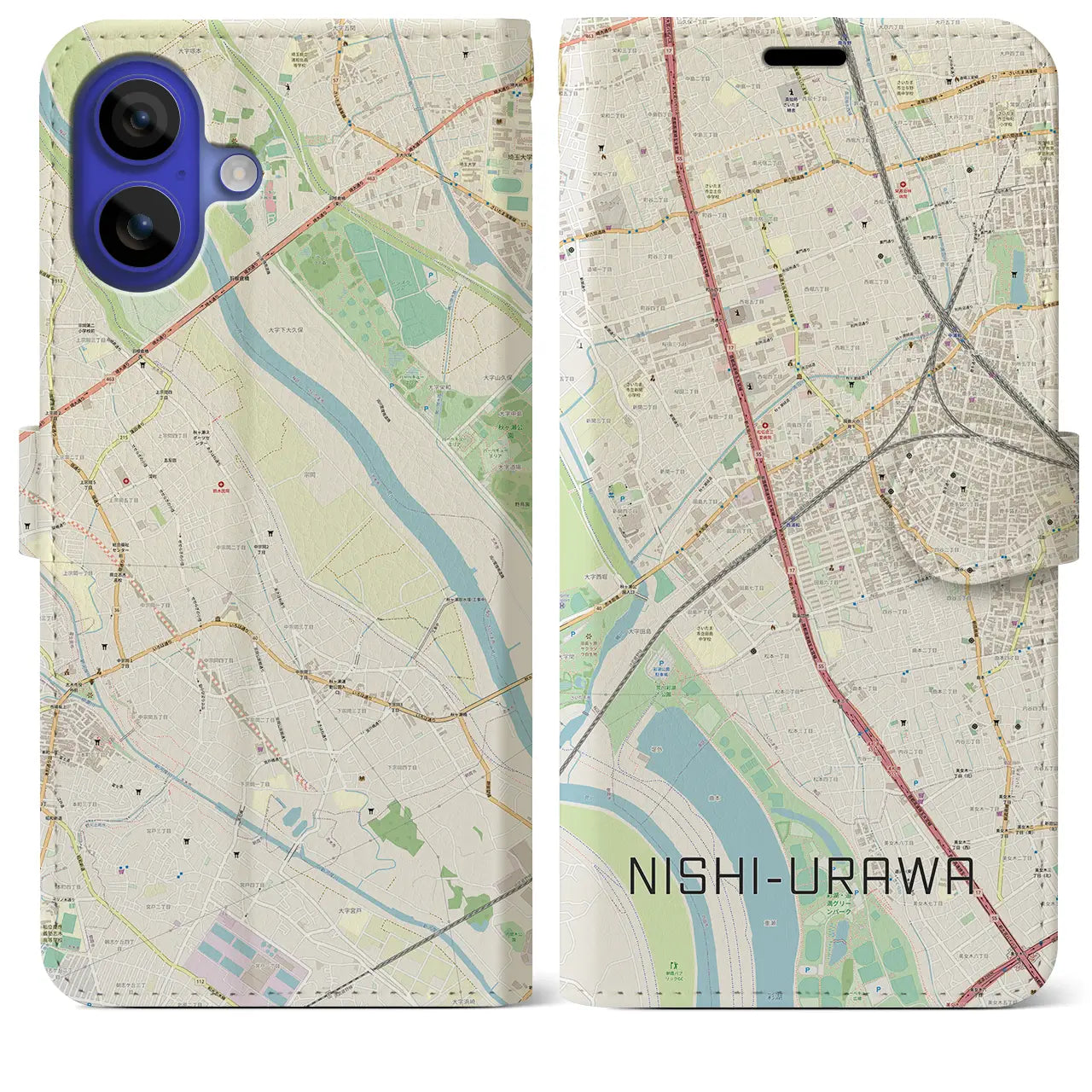 【西浦和(埼玉県)】地図柄iPhoneケース(手帳タイプ)ナチュラル・iPhone 16 Pro Max 用