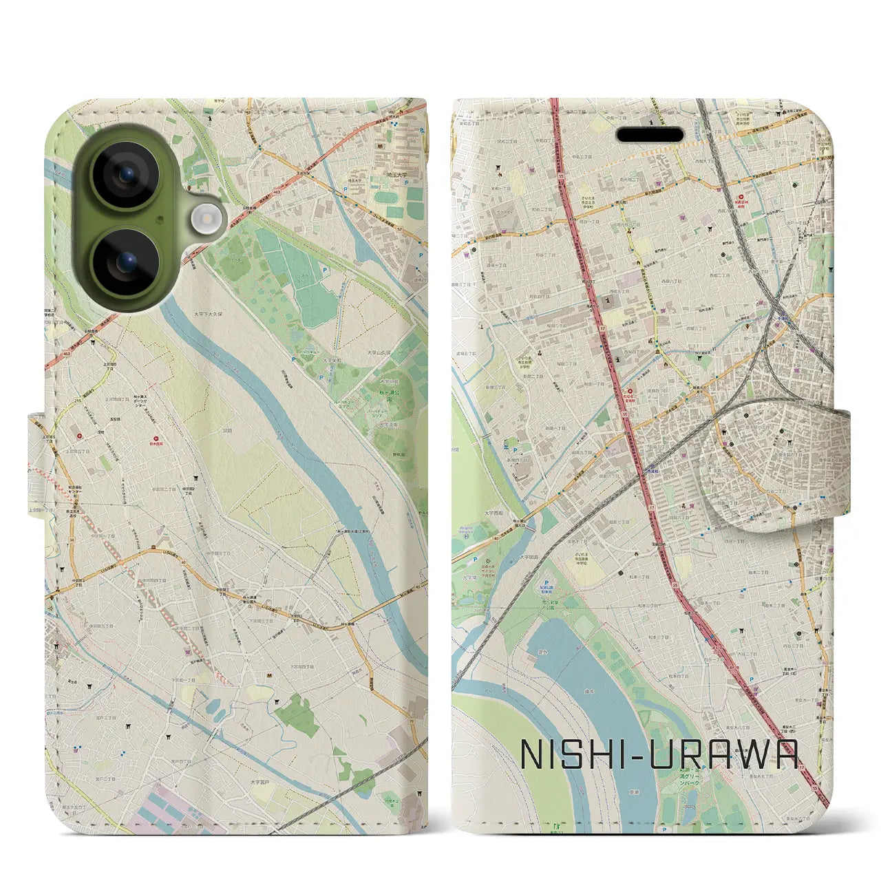 【西浦和(埼玉県)】地図柄iPhoneケース(手帳タイプ)