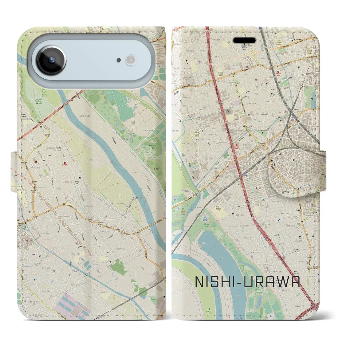 【西浦和(埼玉県)】地図柄iPhoneケース(手帳タイプ)ナチュラル・iPhone 17 Pro Max 用