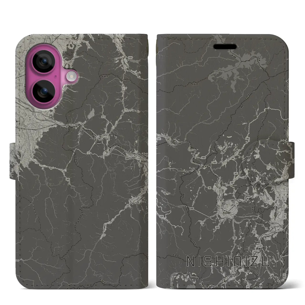 【西会津(福島県)】地図柄iPhoneケース(手帳タイプ)