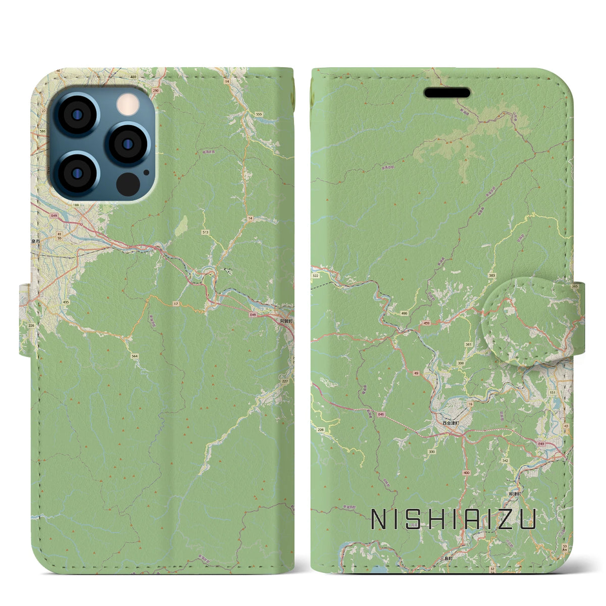 【西会津(福島県)】地図柄iPhoneケース(手帳タイプ)