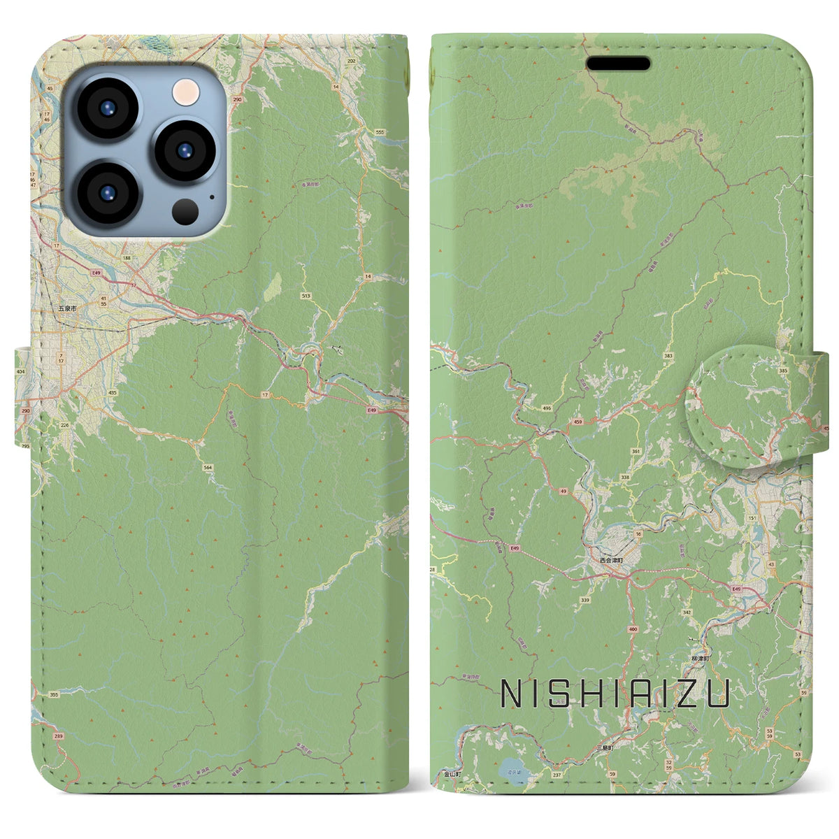 【西会津(福島県)】地図柄iPhoneケース(手帳タイプ)