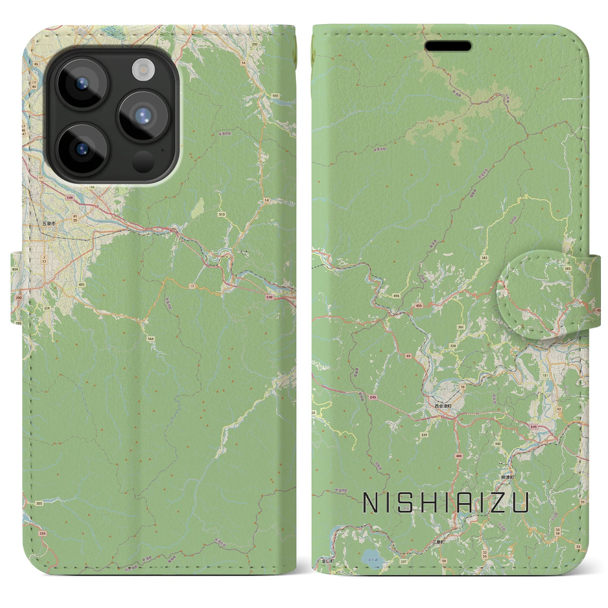 【西会津(福島県)】地図柄iPhoneケース(手帳タイプ)