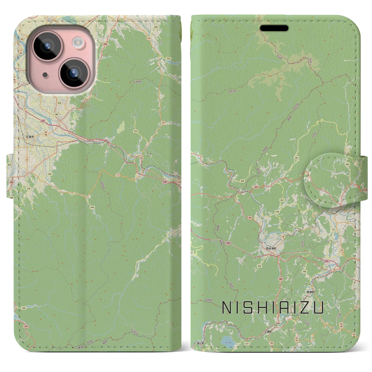 【西会津(福島県)】地図柄iPhoneケース(手帳タイプ)