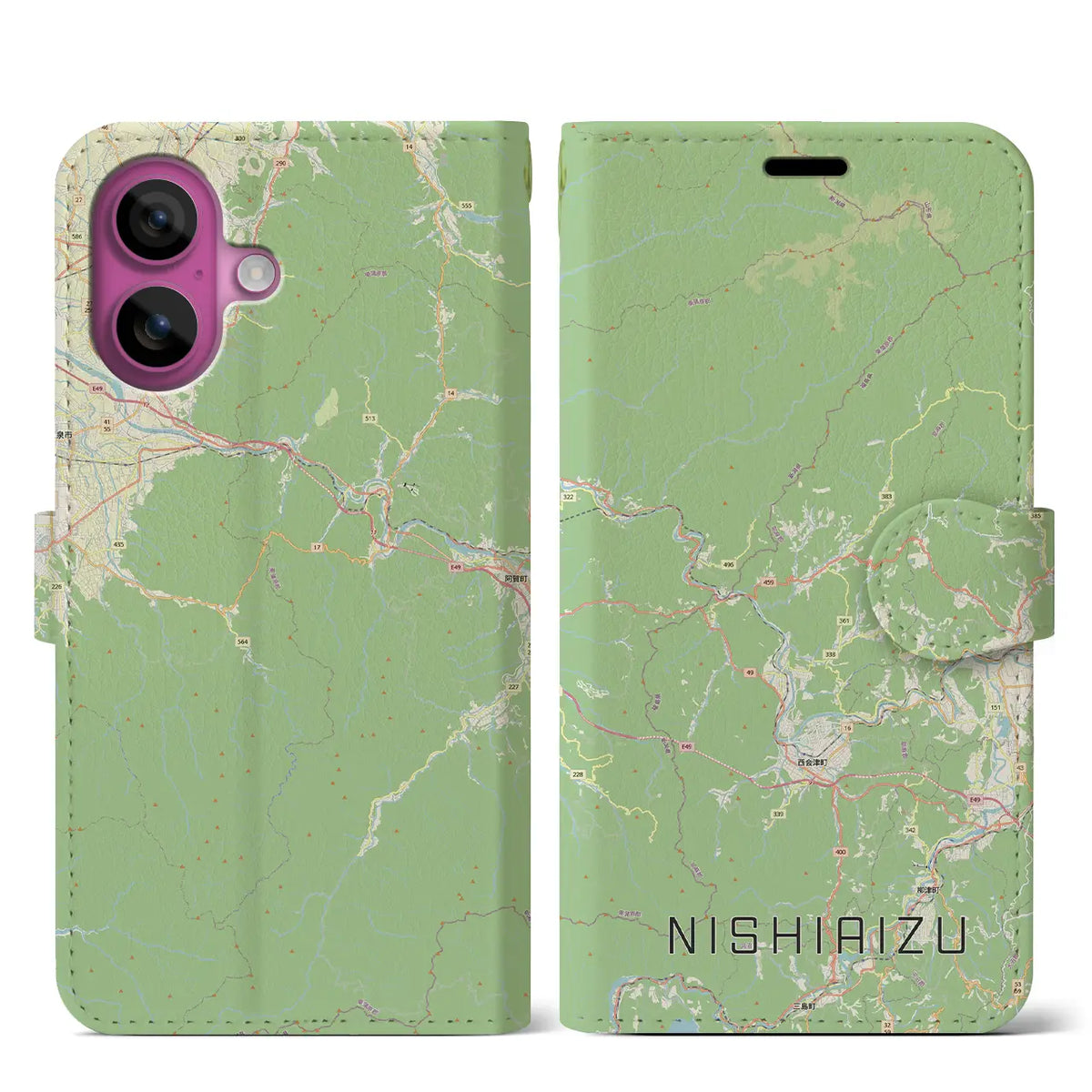 【西会津(福島県)】地図柄iPhoneケース(手帳タイプ)