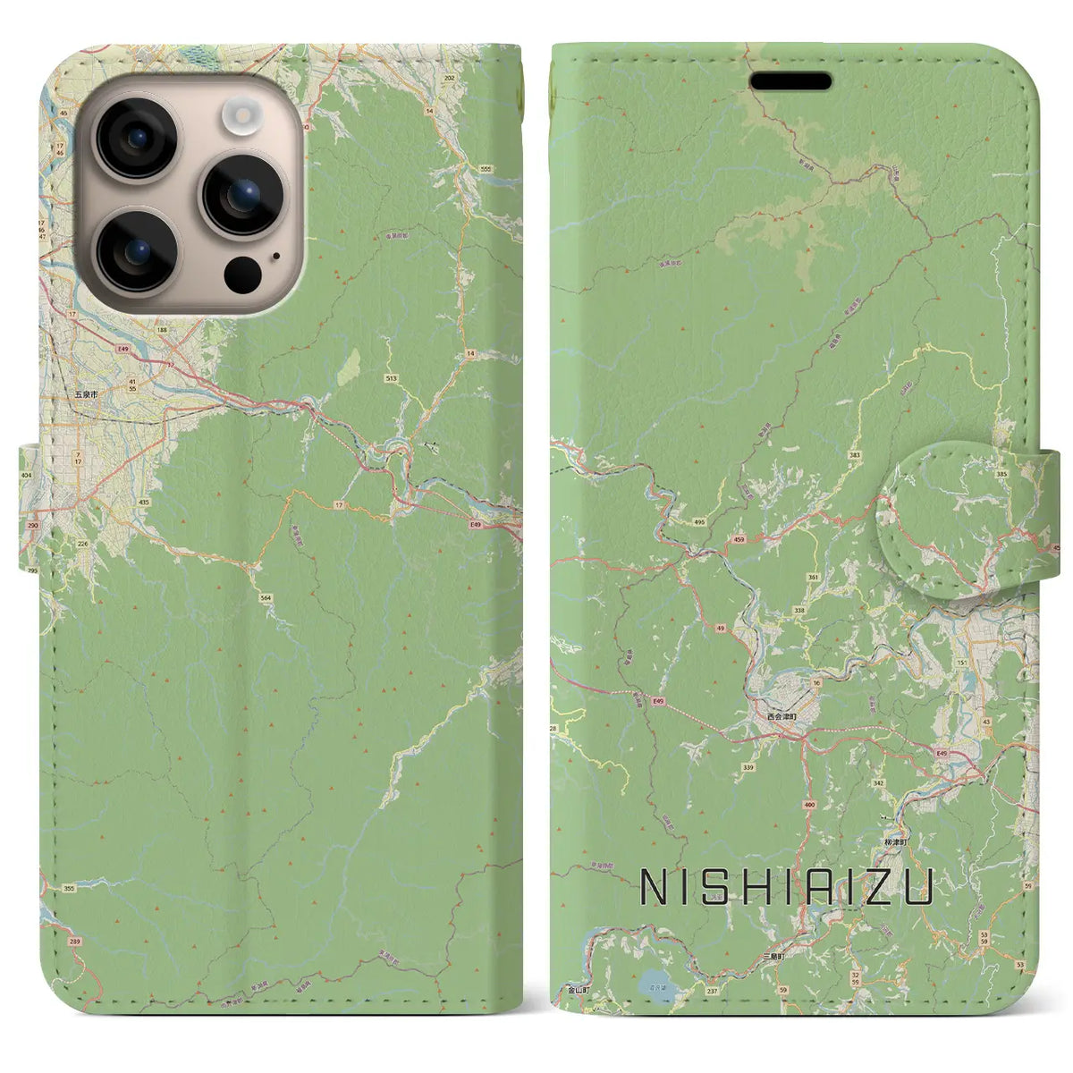 【西会津(福島県)】地図柄iPhoneケース(手帳タイプ)