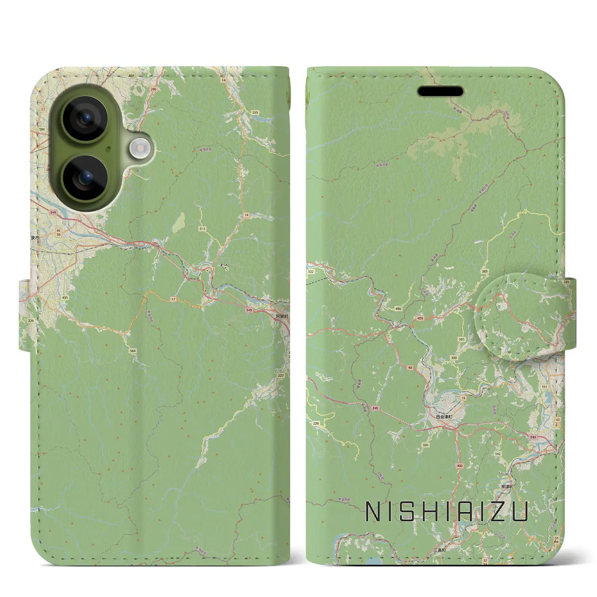【西会津(福島県)】地図柄iPhoneケース(手帳タイプ)