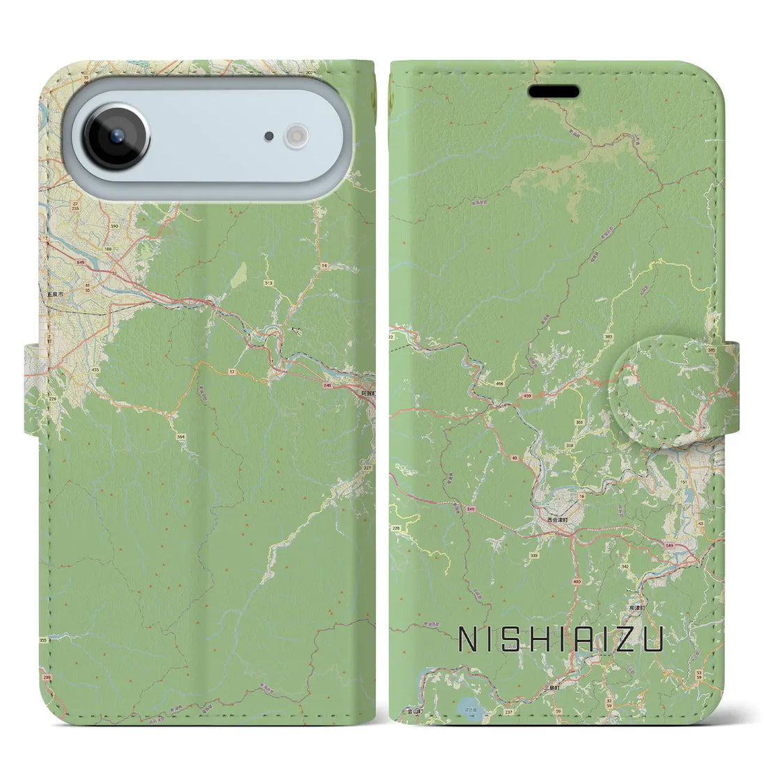 【西会津(福島県)】地図柄iPhoneケース(手帳タイプ)モノトーン・iPhone 18 Pro Max / 17 Pro Max 用