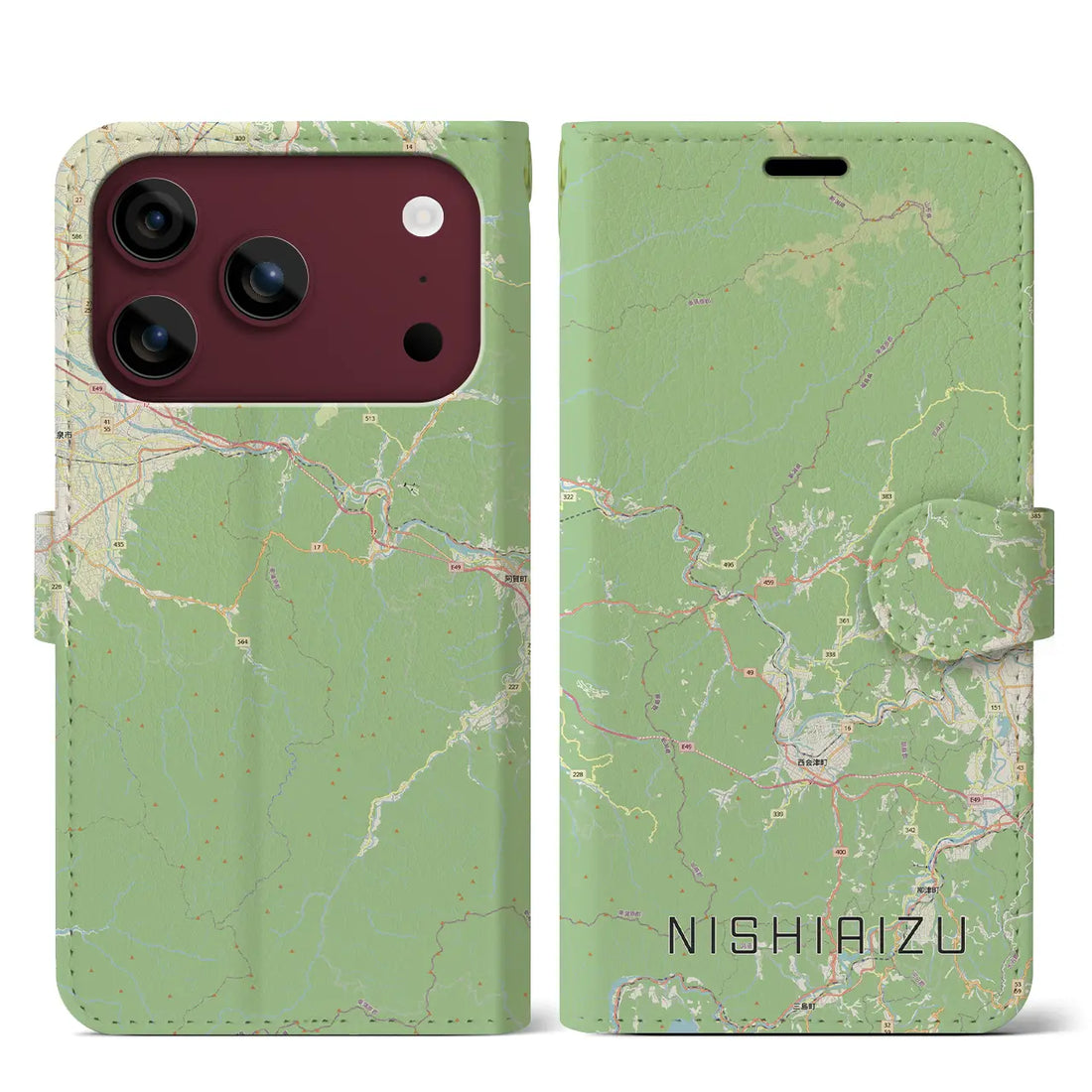 【西会津(福島県)】地図柄iPhoneケース(手帳タイプ)ナチュラル・iPhone 18 Pro Max / 17 Pro Max 用