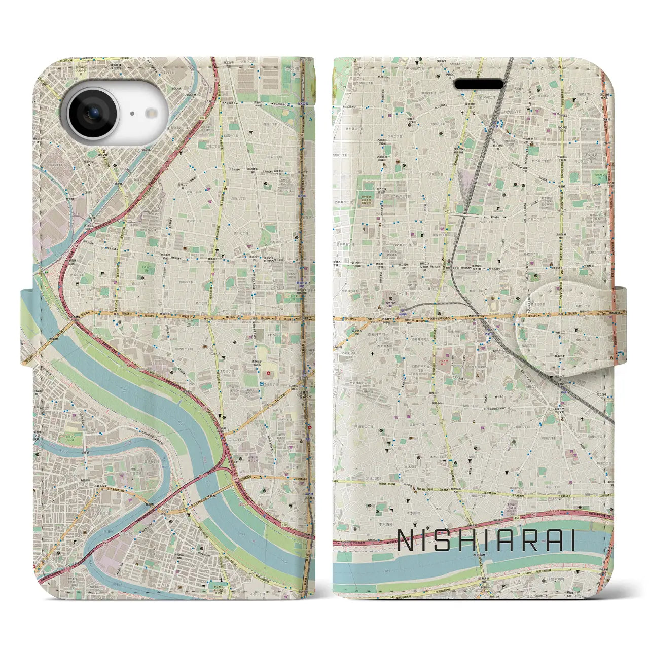 【西新井(東京都)】地図柄iPhoneケース(手帳タイプ)