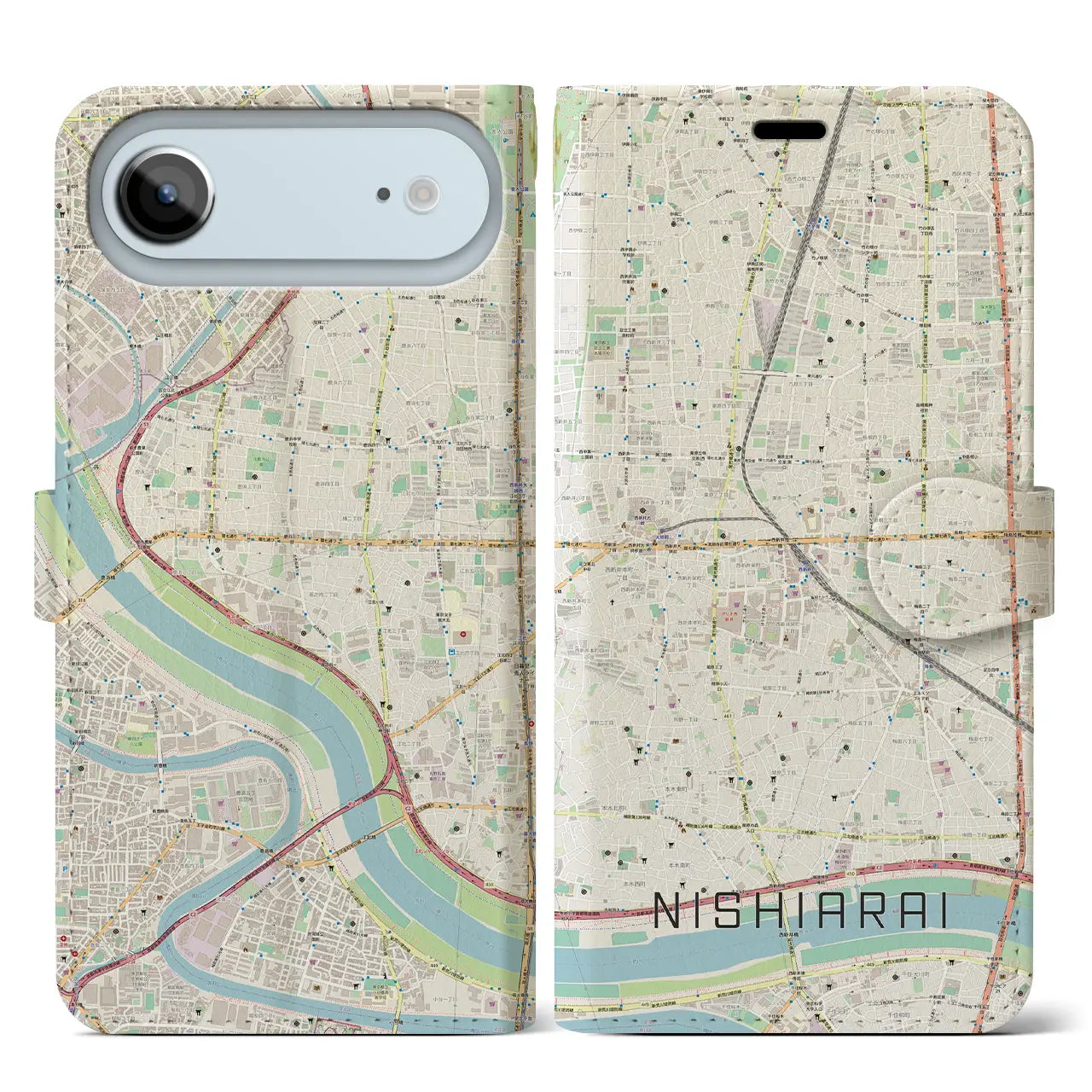 【西新井(東京都)】地図柄iPhoneケース(手帳タイプ)ナチュラル・iPhone 17 Pro Max 用