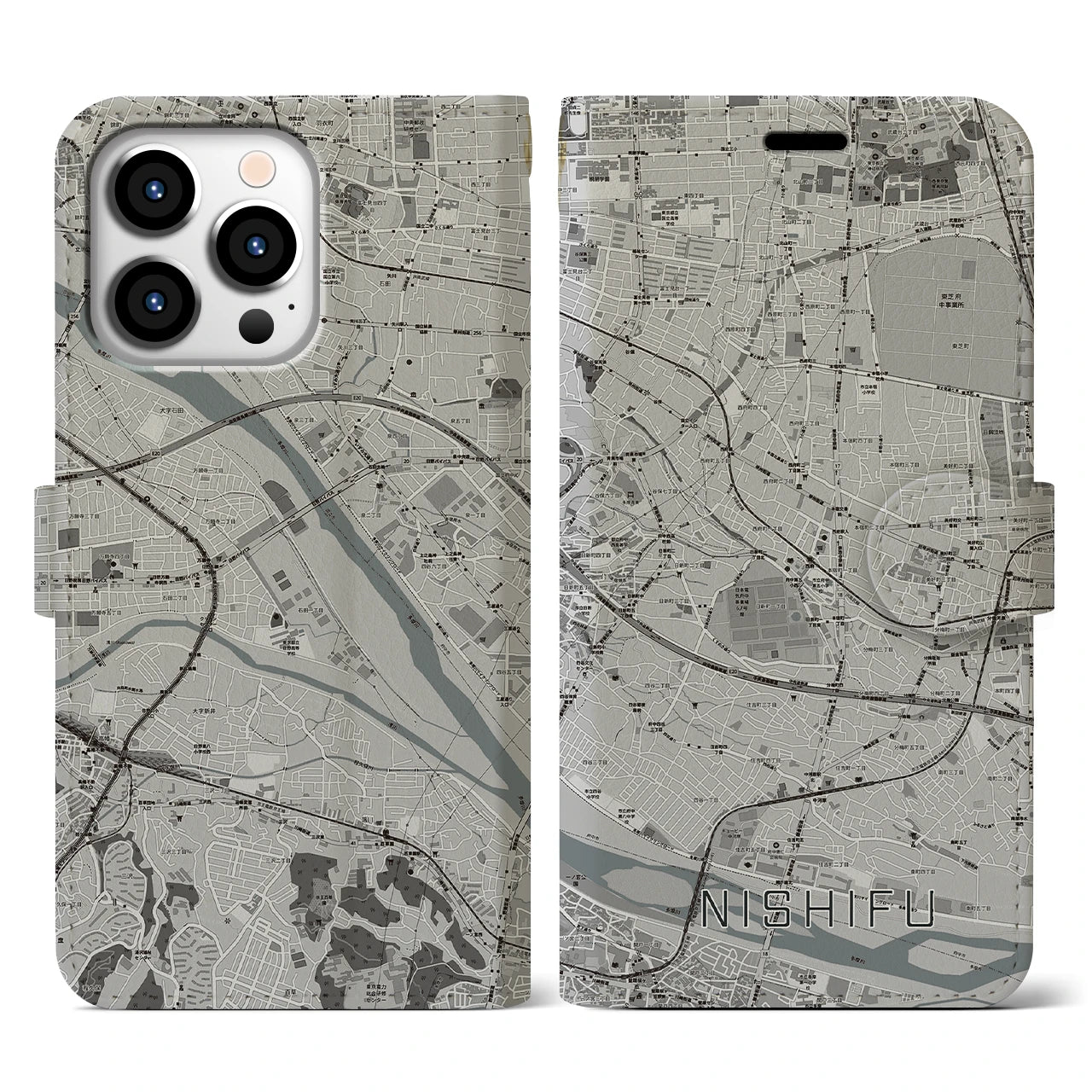 【西府(東京都)】地図柄iPhoneケース(手帳タイプ)