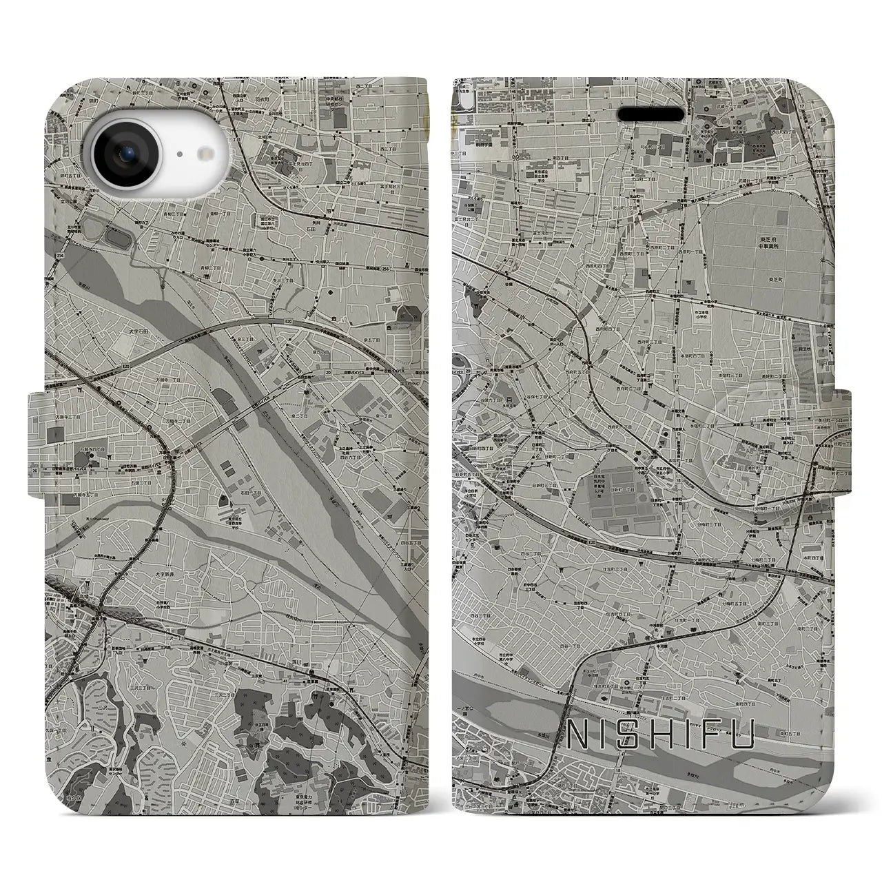【西府(東京都)】地図柄iPhoneケース(手帳タイプ)