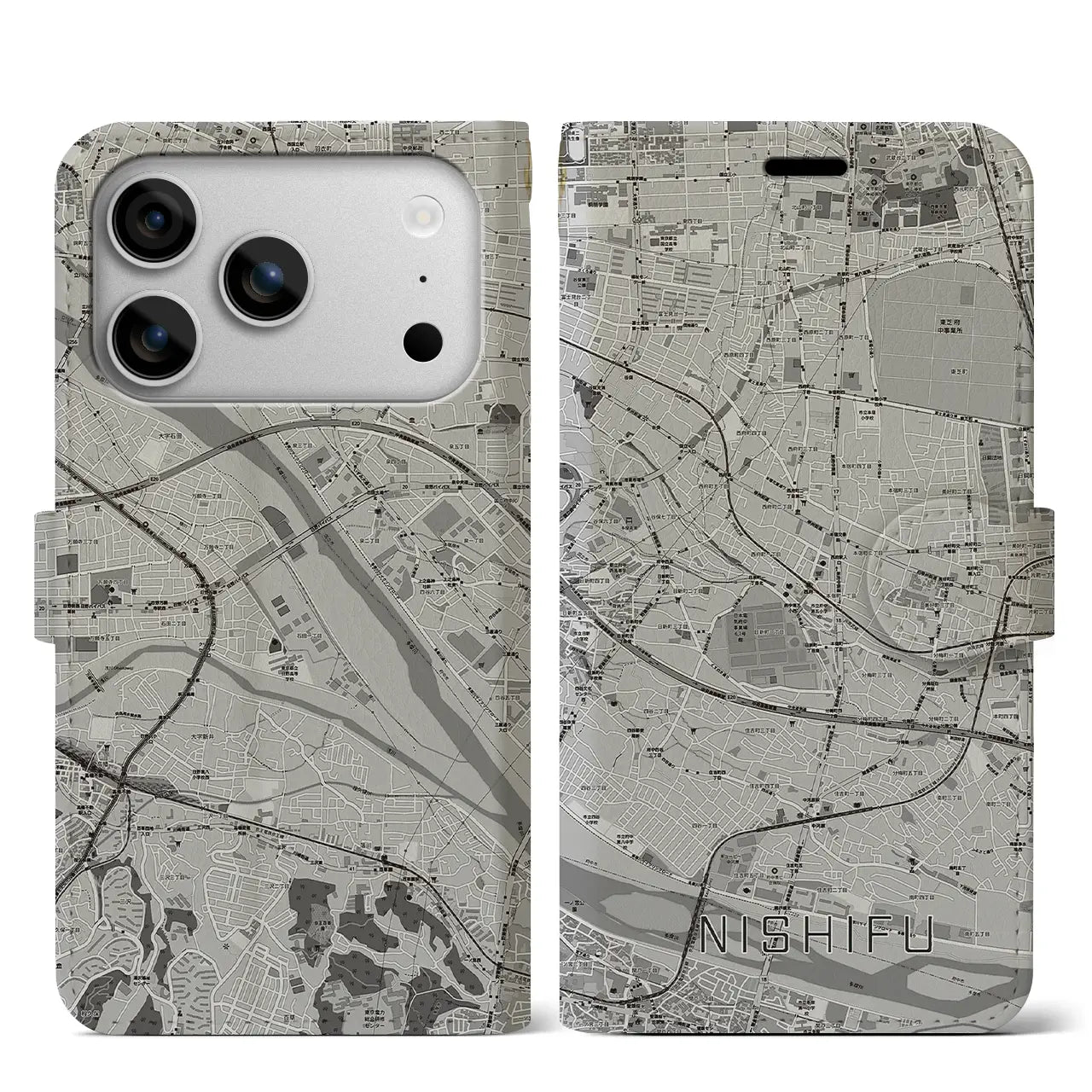 【西府(東京都)】地図柄iPhoneケース(手帳タイプ)