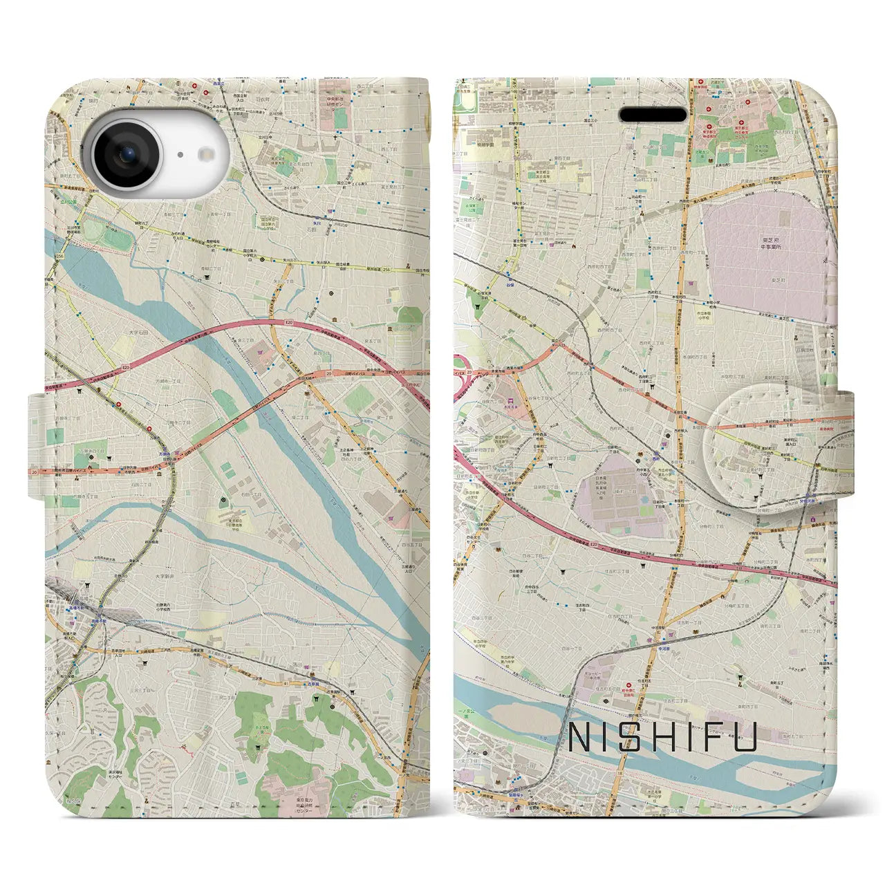 【西府(東京都)】地図柄iPhoneケース(手帳タイプ)
