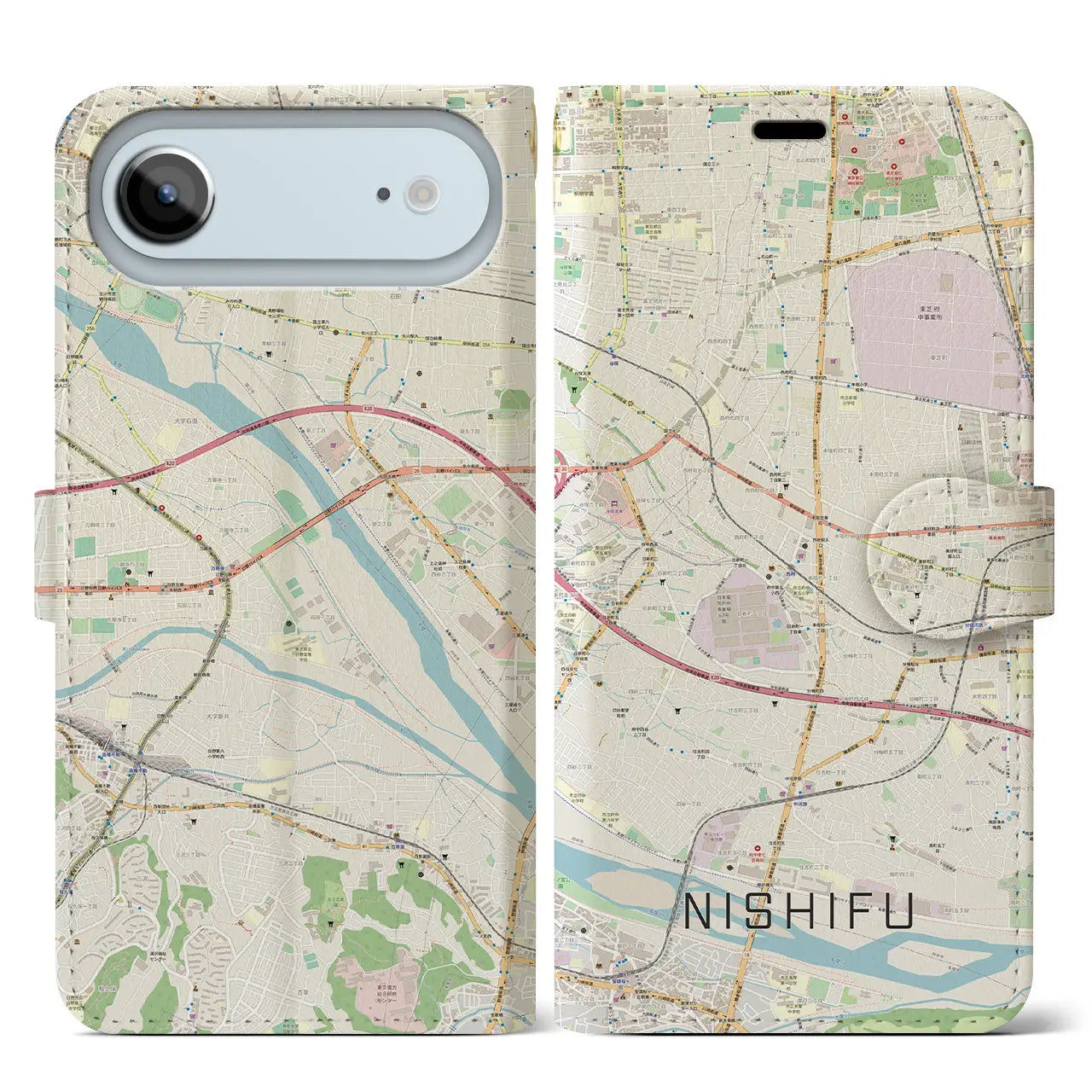 【西府(東京都)】地図柄iPhoneケース(手帳タイプ)