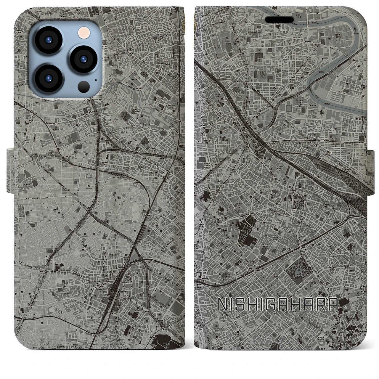 【西ケ原(東京都)】地図柄iPhoneケース(手帳タイプ)