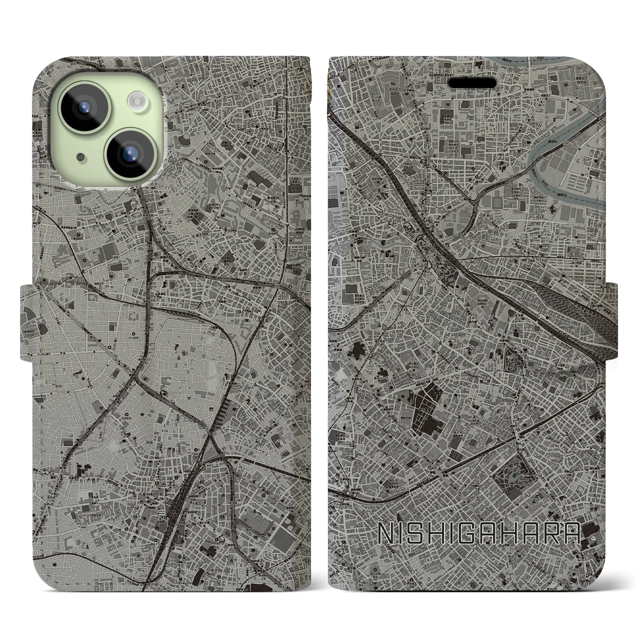 【西ケ原(東京都)】地図柄iPhoneケース(手帳タイプ)