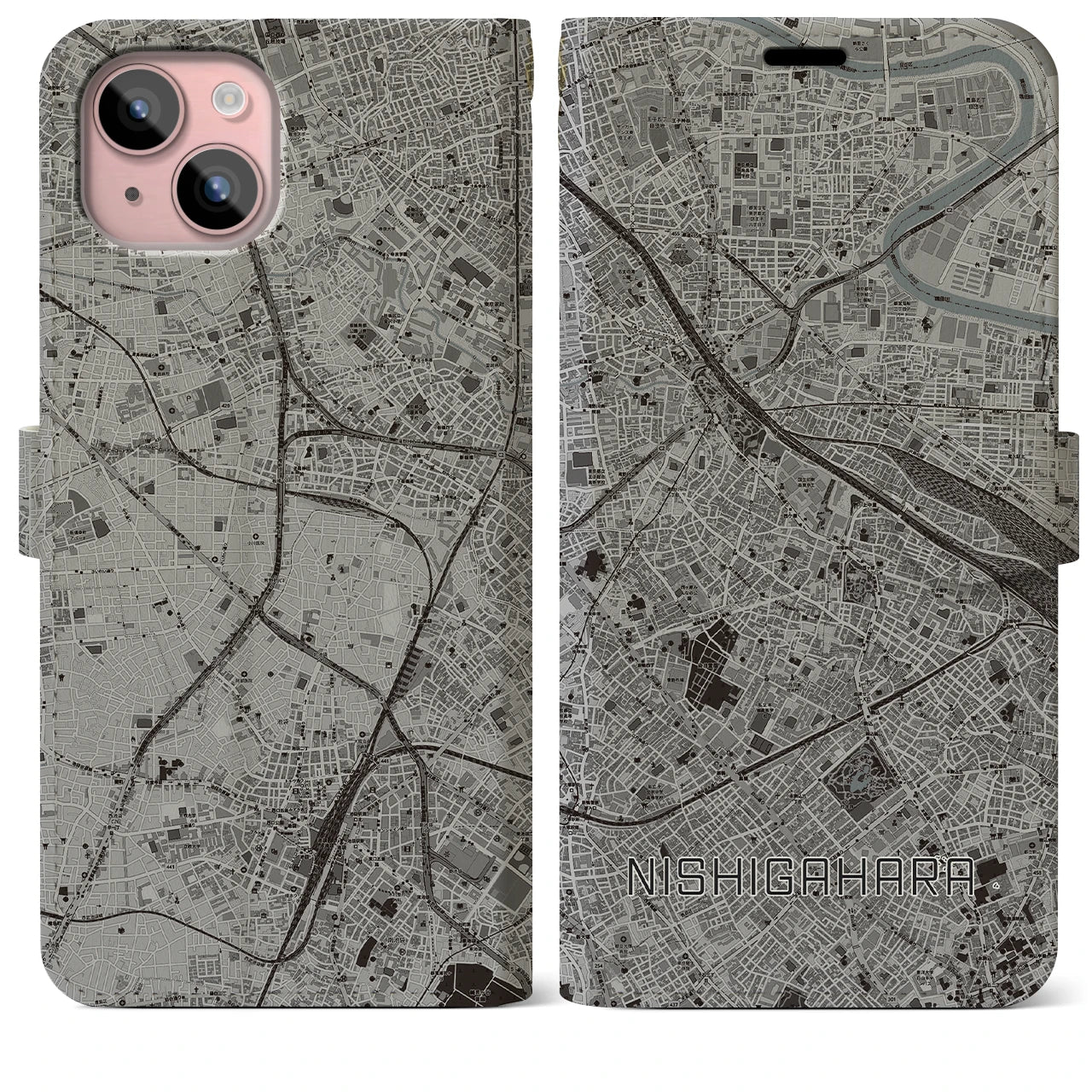 【西ケ原(東京都)】地図柄iPhoneケース(手帳タイプ)