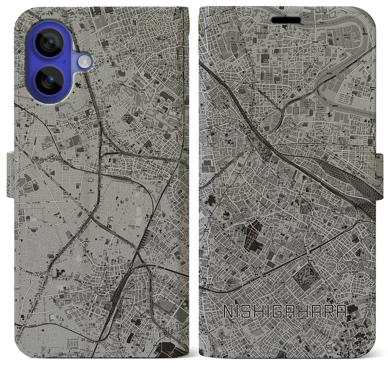 【西ケ原(東京都)】地図柄iPhoneケース(手帳タイプ)