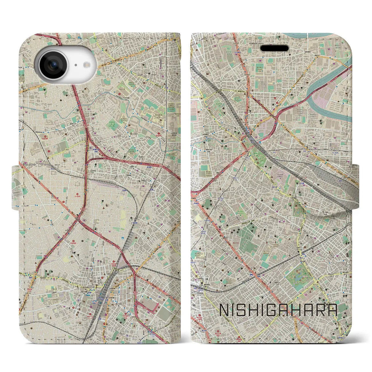 【西ケ原(東京都)】地図柄iPhoneケース(手帳タイプ)