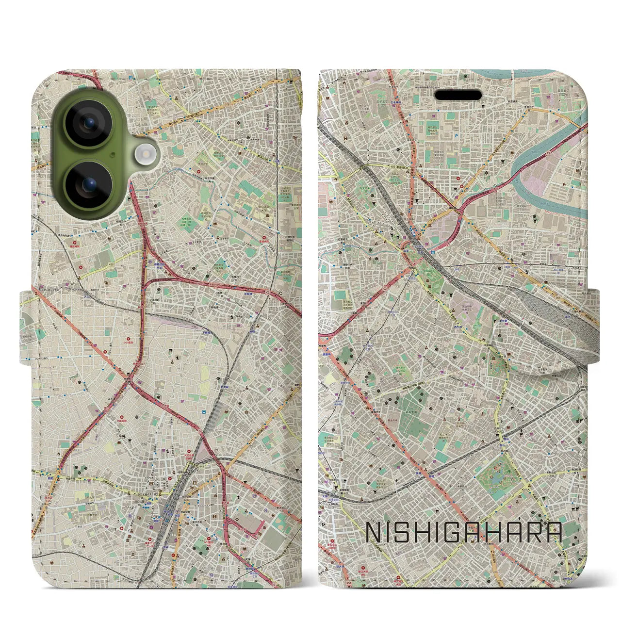 【西ケ原(東京都)】地図柄iPhoneケース(手帳タイプ)