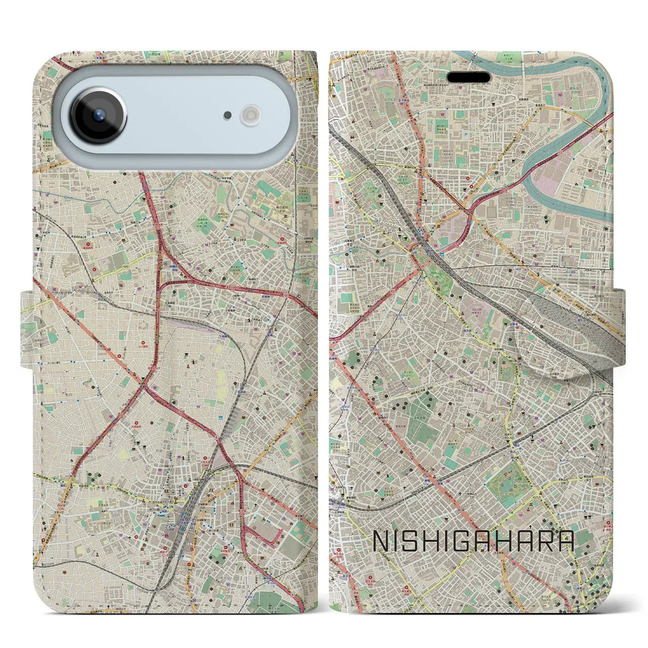 【西ケ原(東京都)】地図柄iPhoneケース(手帳タイプ)