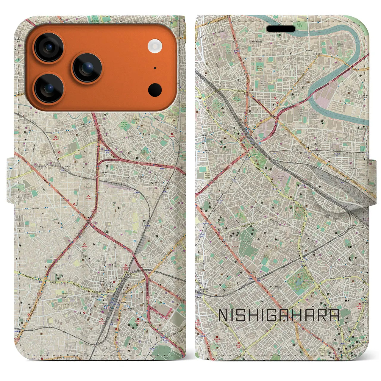 【西ケ原(東京都)】地図柄iPhoneケース(手帳タイプ)ナチュラル・iPhone 17 Pro Max 用