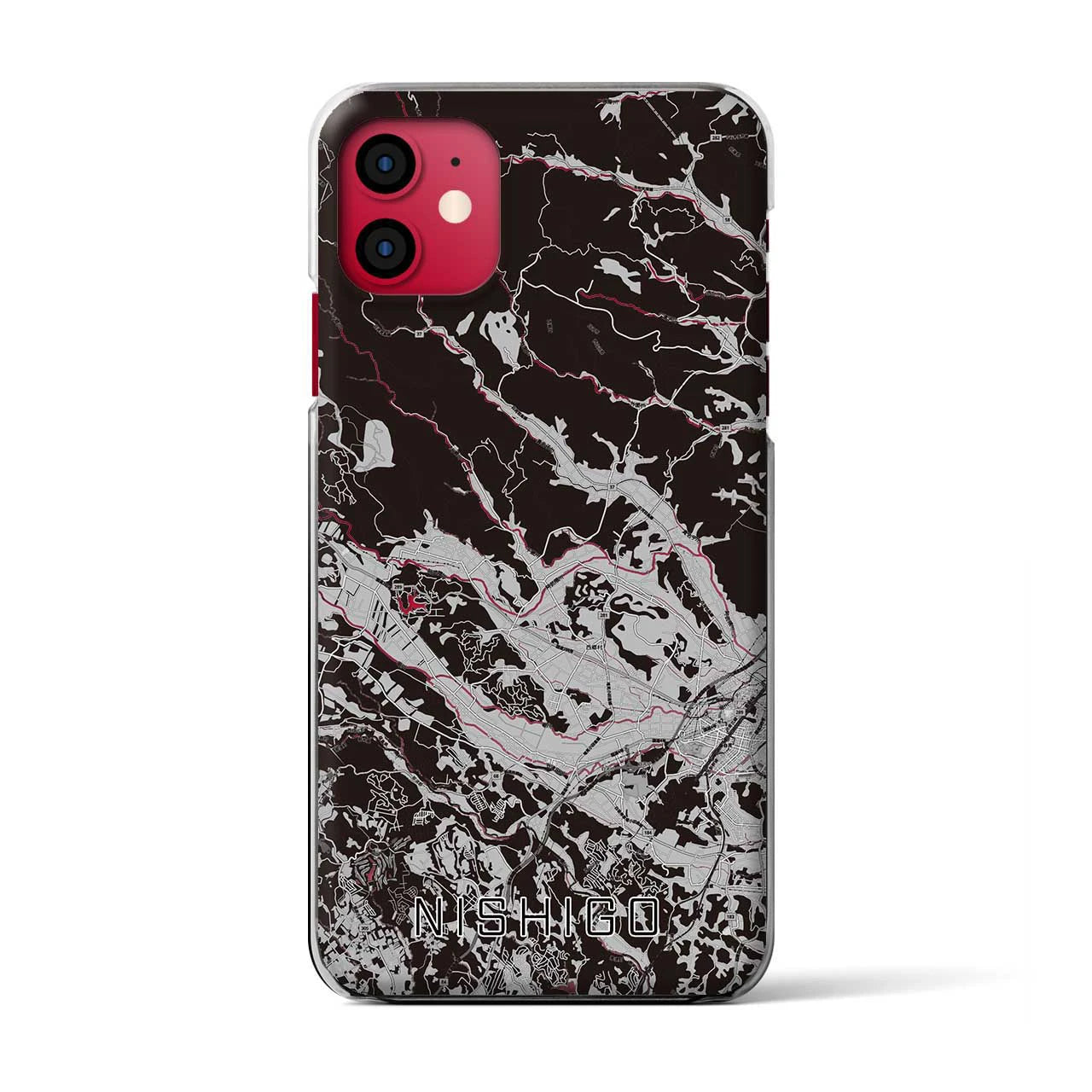 【西郷(福島県)】地図柄iPhoneケース(クリアタイプ)モノトーン・iPhone 11 用