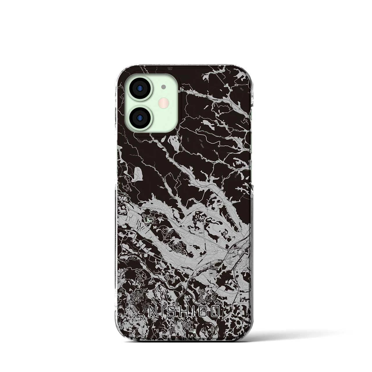 【西郷(福島県)】地図柄iPhoneケース(クリアタイプ)モノトーン・iPhone 12 mini 用