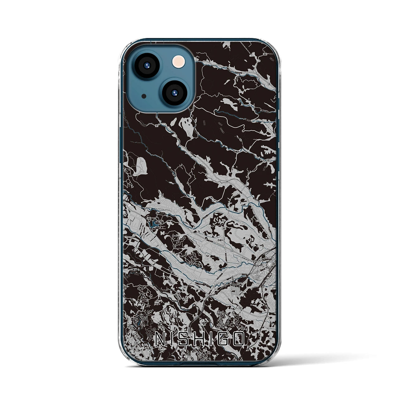 【西郷(福島県)】地図柄iPhoneケース(クリアタイプ)モノトーン・iPhone 13 用