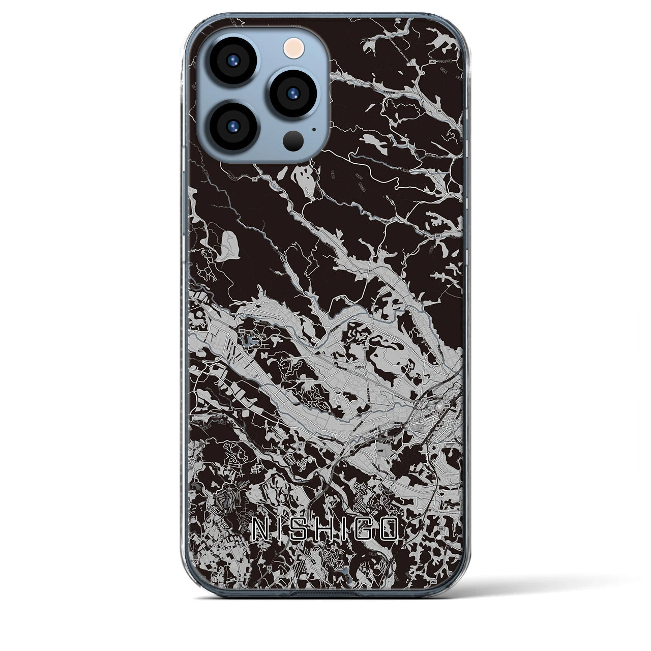 【西郷(福島県)】地図柄iPhoneケース(クリアタイプ)モノトーン・iPhone 13 Pro Max 用
