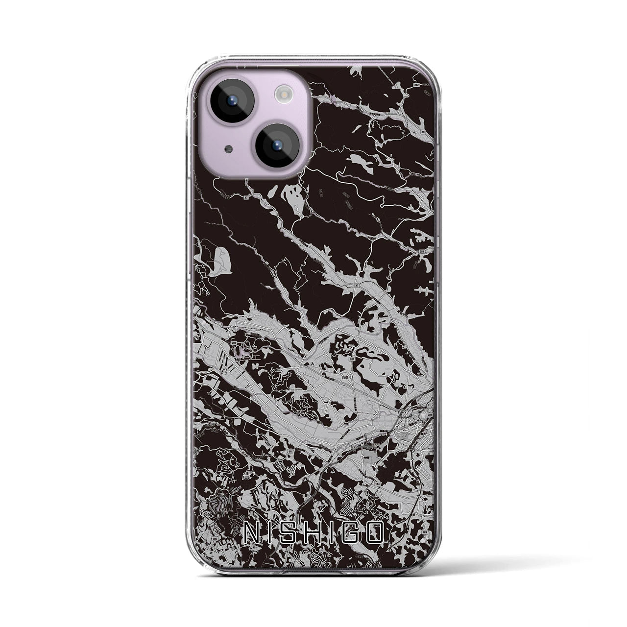 【西郷(福島県)】地図柄iPhoneケース(クリアタイプ)モノトーン・iPhone 14 用