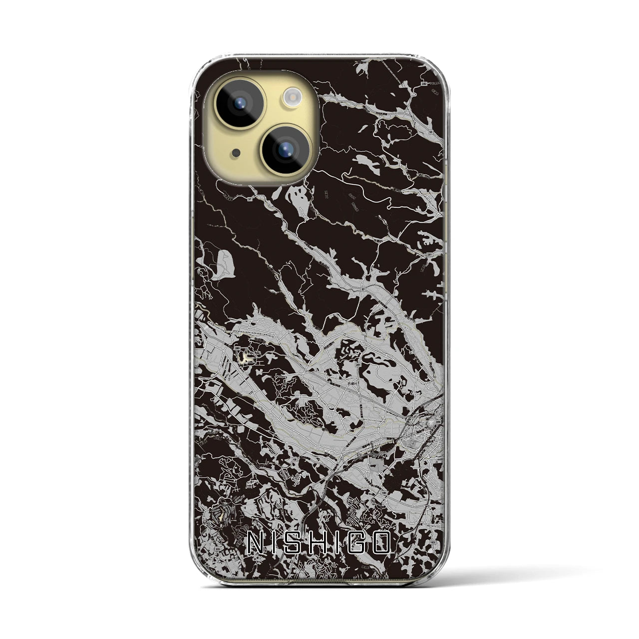 【西郷(福島県)】地図柄iPhoneケース(クリアタイプ)モノトーン・iPhone 15 用