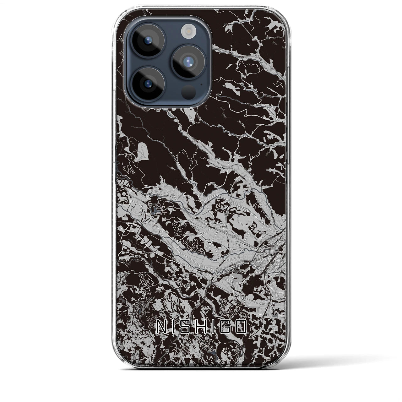 【西郷(福島県)】地図柄iPhoneケース(クリアタイプ)モノトーン・iPhone 15 Pro Max 用