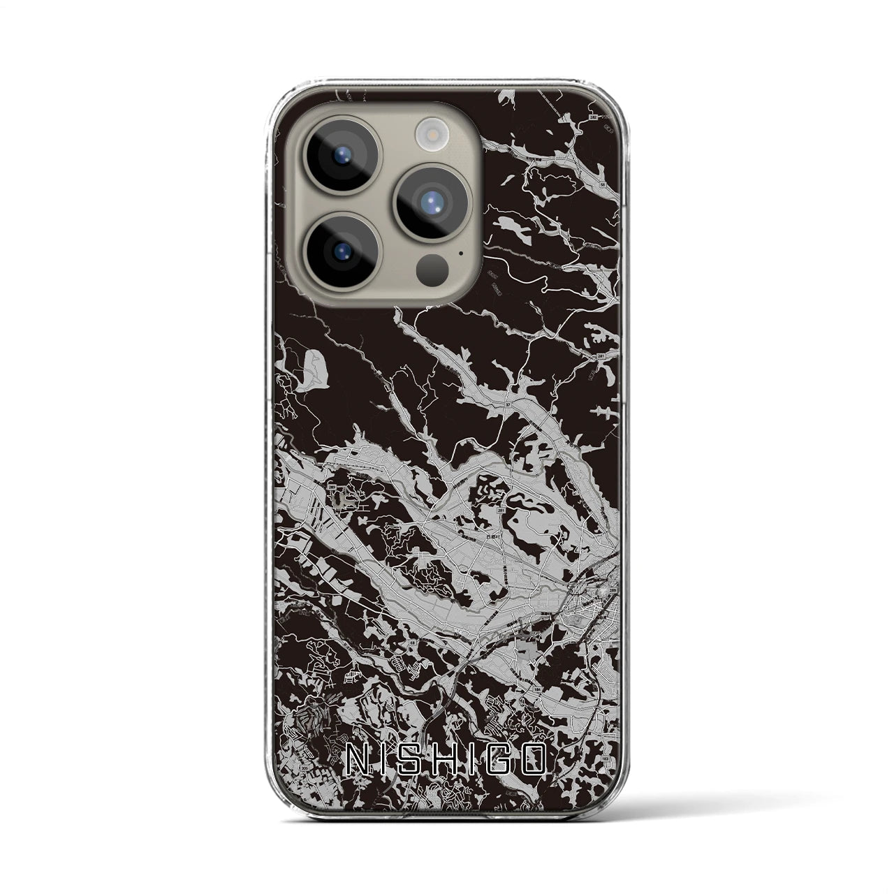 【西郷(福島県)】地図柄iPhoneケース(クリアタイプ)モノトーン・iPhone 15 Pro 用
