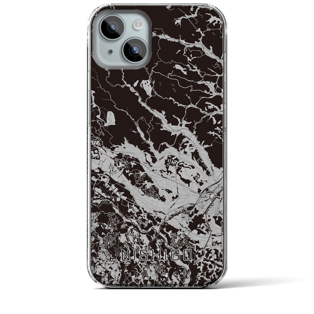 【西郷(福島県)】地図柄iPhoneケース(クリアタイプ)モノトーン・iPhone 15 Plus 用
