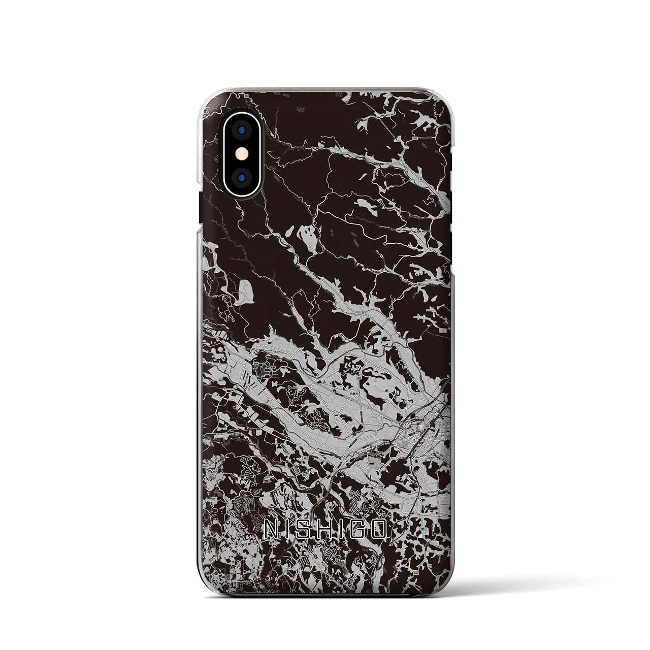 【西郷(福島県)】地図柄iPhoneケース(クリアタイプ)モノトーン・iPhone XS / X 用