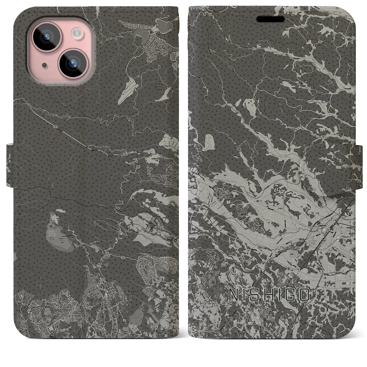 【西郷(福島県)】地図柄iPhoneケース(手帳タイプ)