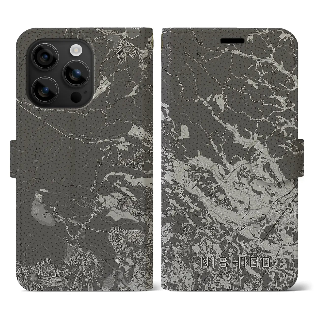 【西郷(福島県)】地図柄iPhoneケース(手帳タイプ)モノトーン・iPhone 16 用